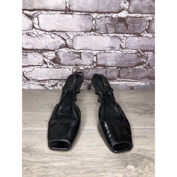 Prada Black Patent Leather Peep Toe Wedge Strap Sandals Women’s Sz 36EU/5.5M US - Picture 13 of 16